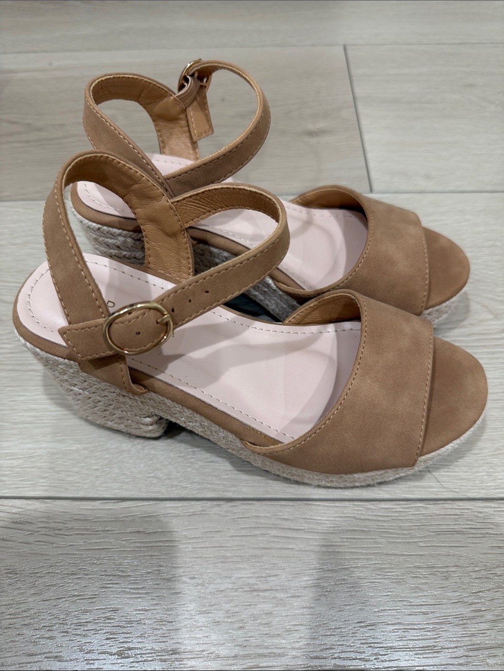TOP Moda Tan Suede Espadrille Wedge Sandals with Ankle Strap